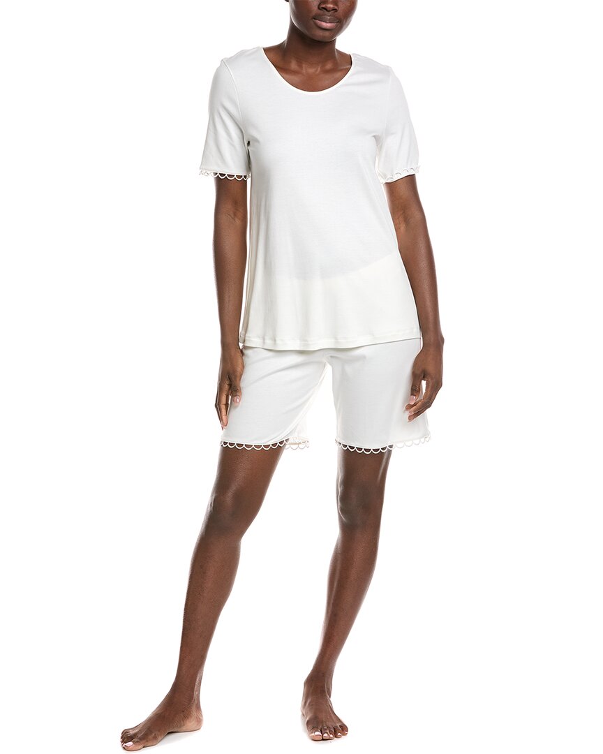 Hanro 2pc Pajama Top & Short Set In White