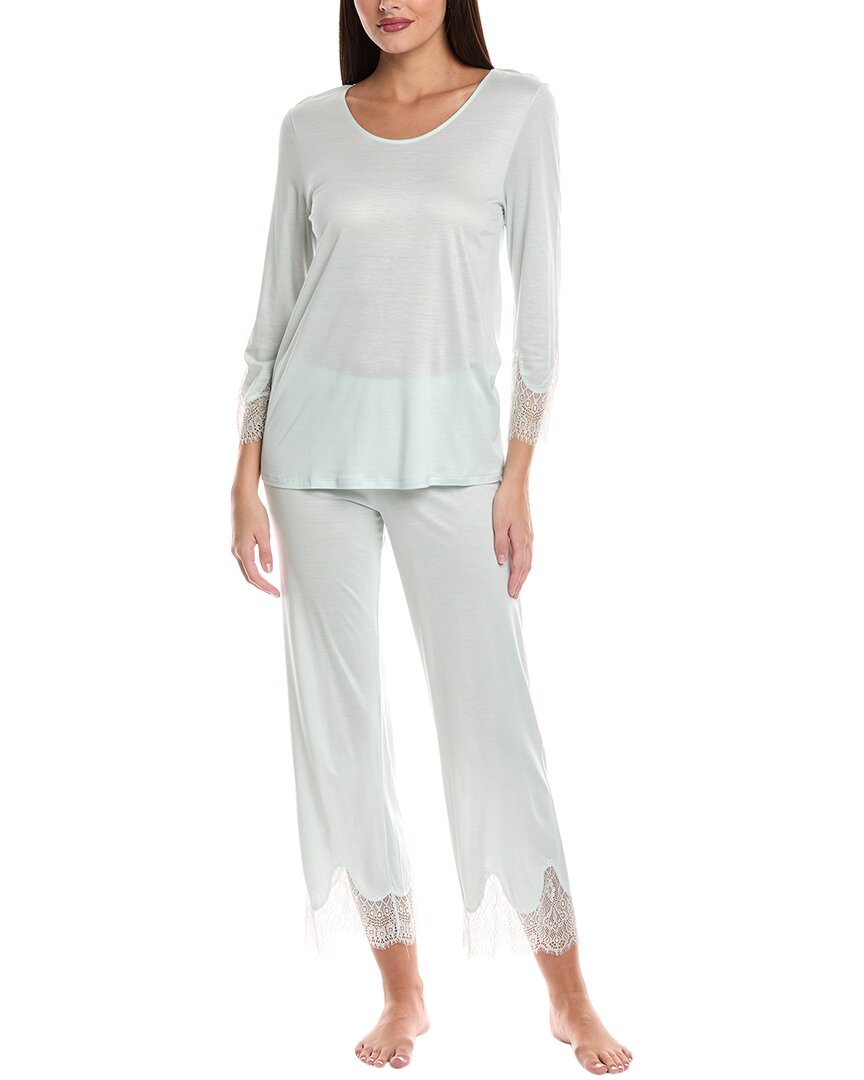 Hanro 2pc Melia Scalloped Lace Pajama Set In White