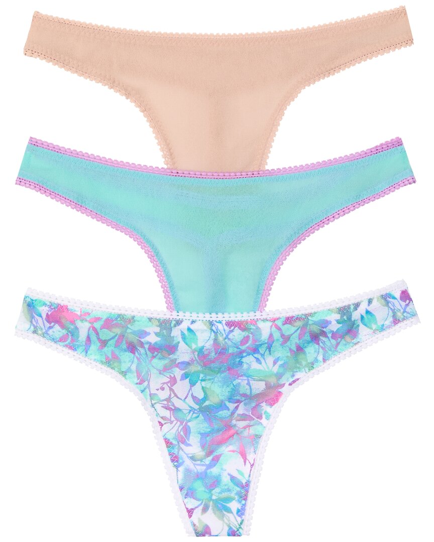On Gossamer Ongossamer Set Of 3 Hip Mesh Thong In Blue