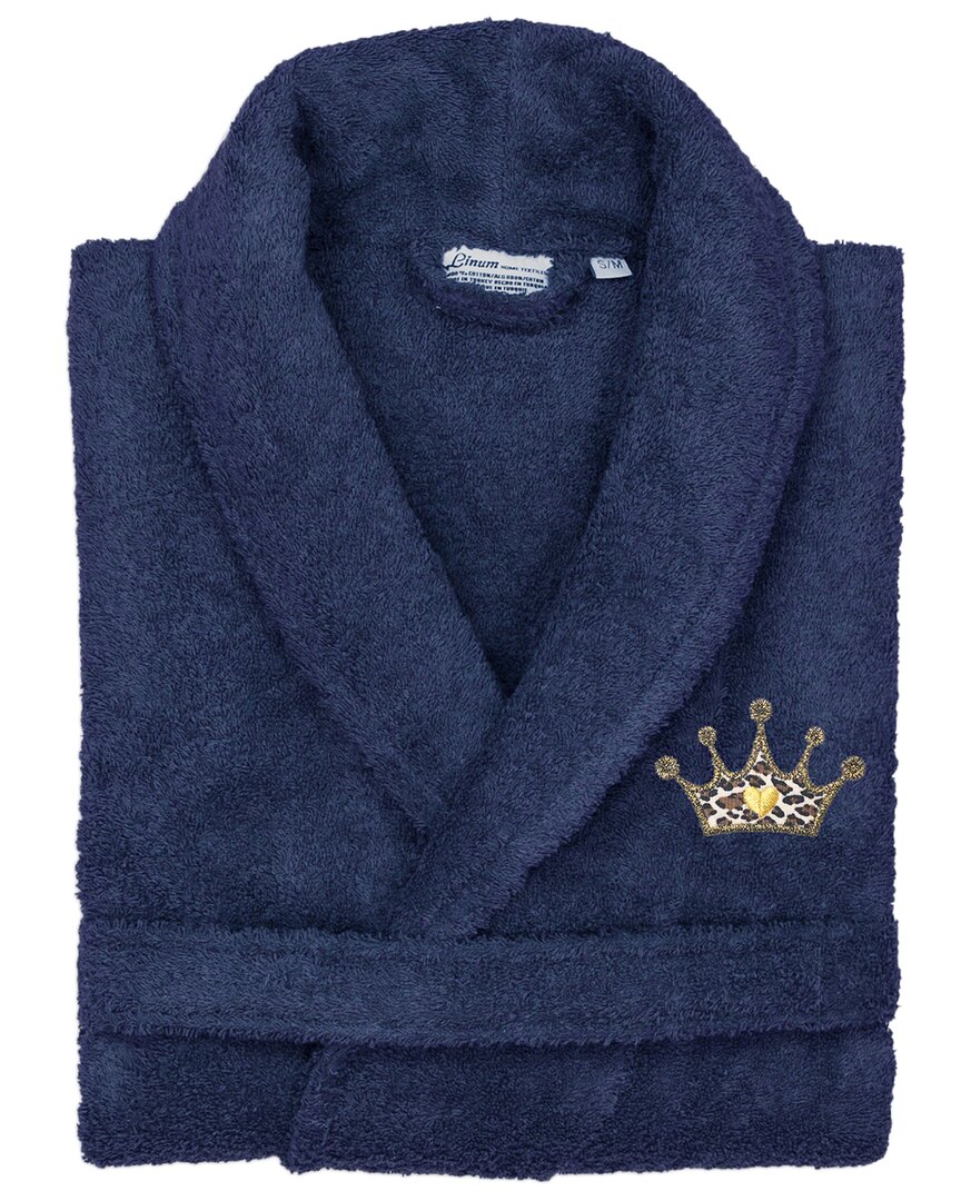 Linum Home Textiles Turkish Cotton Personalized Terry Bathrobe (monogram A-z) In Navy