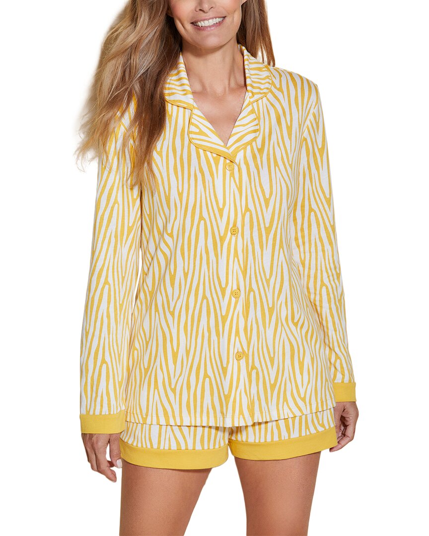 Cosabella Bella Printed 2pc Top & Boxer Set In Yellow