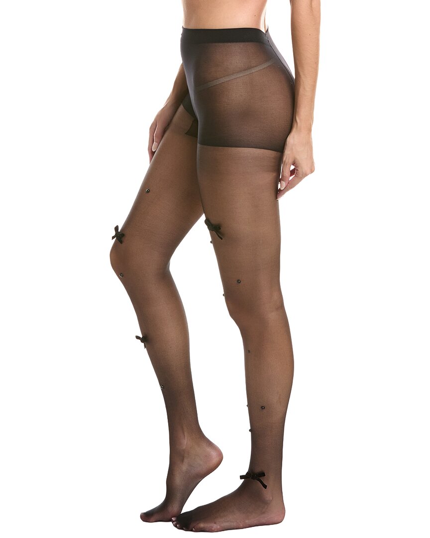 High Heel Jungle Velvet Bow Pearl Tights In Black
