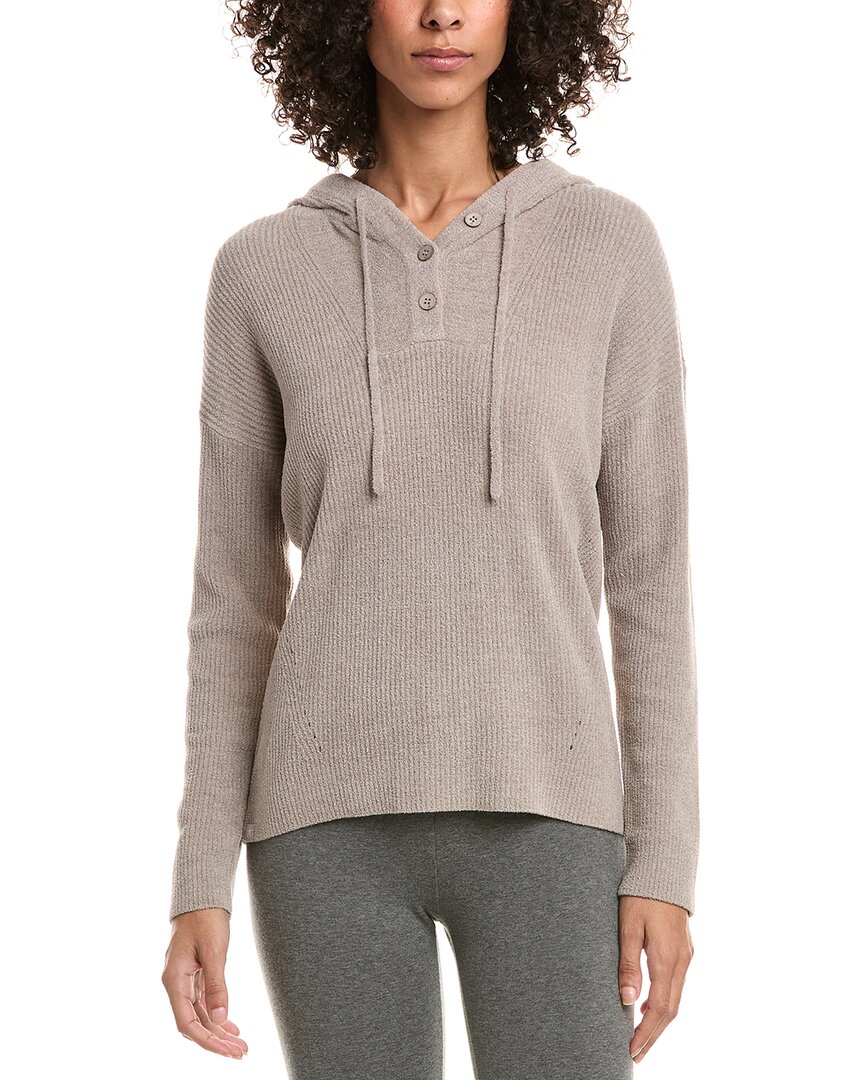 Barefoot Dreams Cozychic Ultra Lite Ribbed Henley Hoodie In Gray