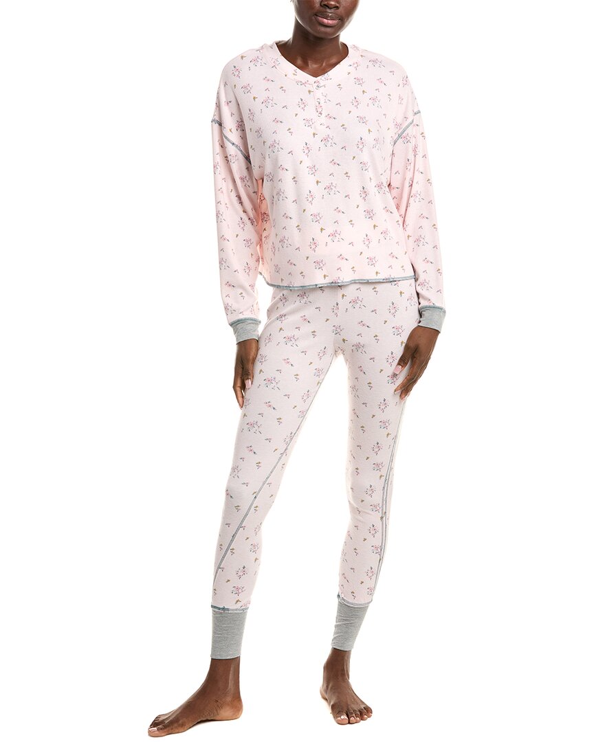 Honeydew 2pc Back In Bed Long Henley Set In Pink