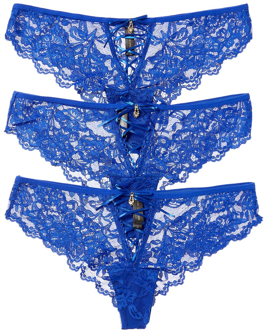 House Of Desire 3pk Bella Lace-up Front Lace Tanga In Blue