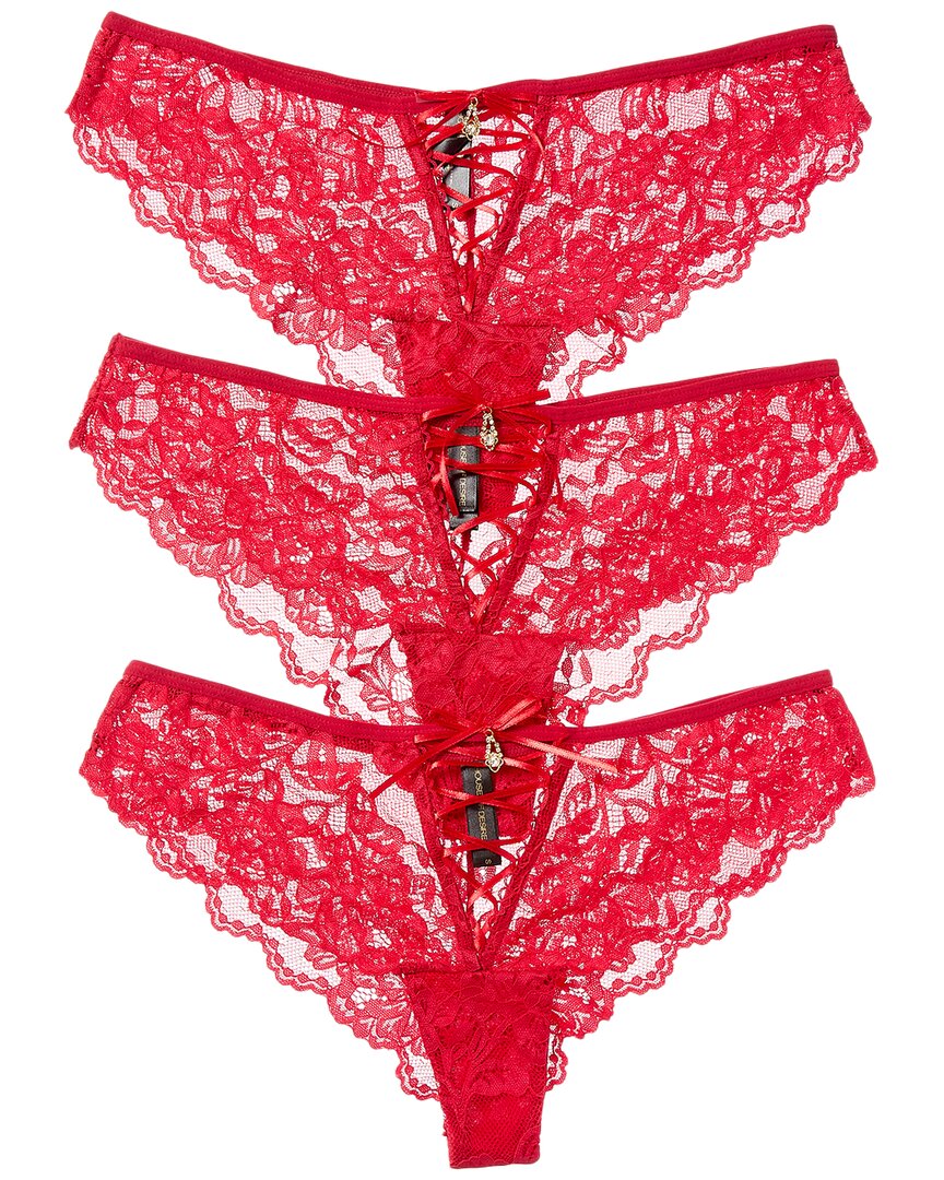 House Of Desire 3pk Bella Lace-up Front Lace Tanga In Red