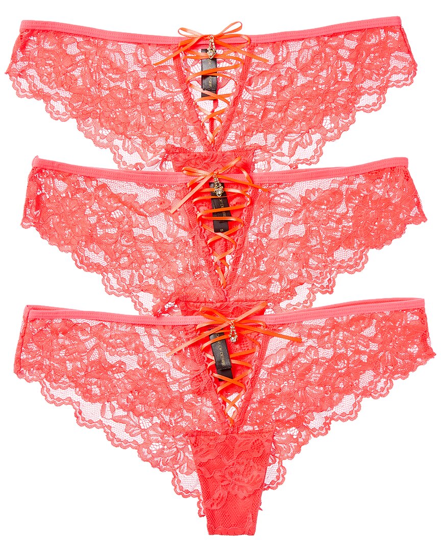 House Of Desire 3pk Bella Lace-up Front Lace Tanga In Red