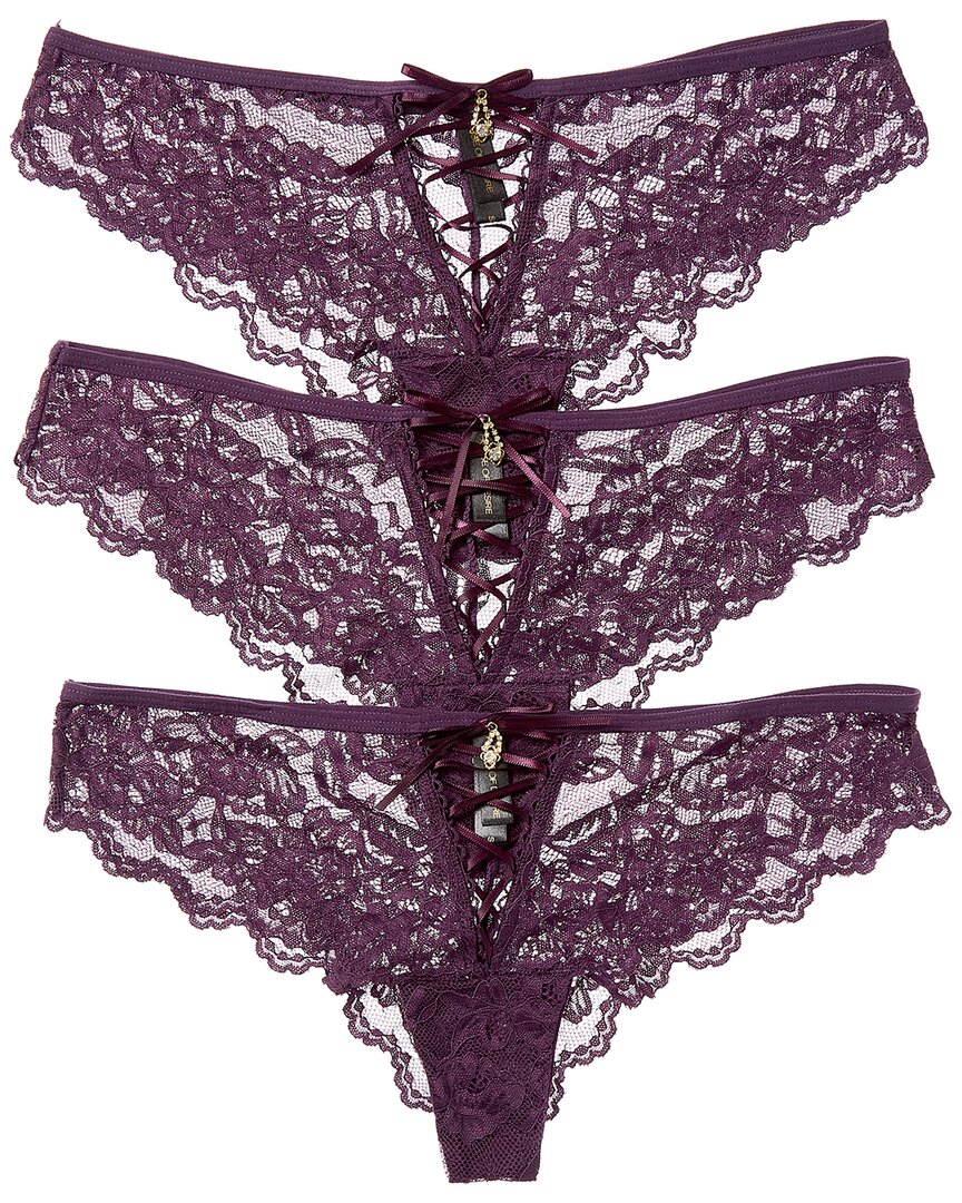 House Of Desire 3pk Bella Lace-up Front Lace Tanga In Purple