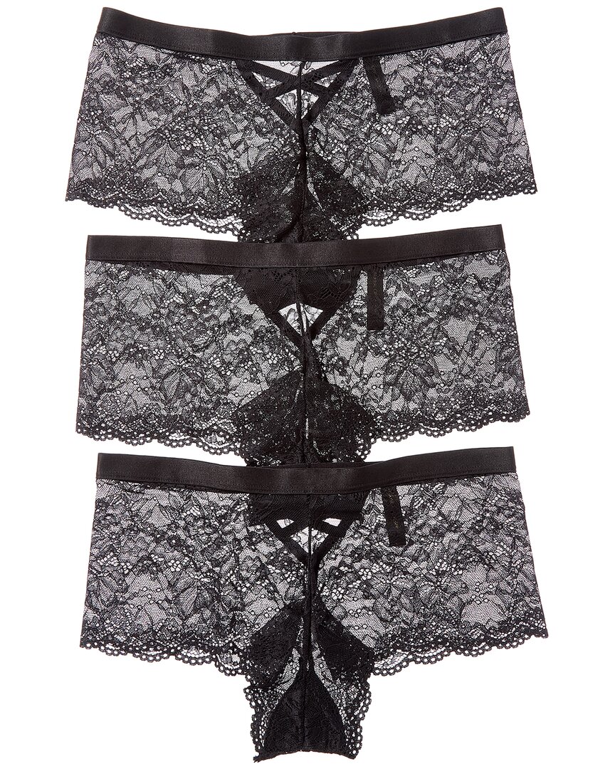 House Of Desire 3pk Bella Criss Cross Back Lace Cheeky In Black