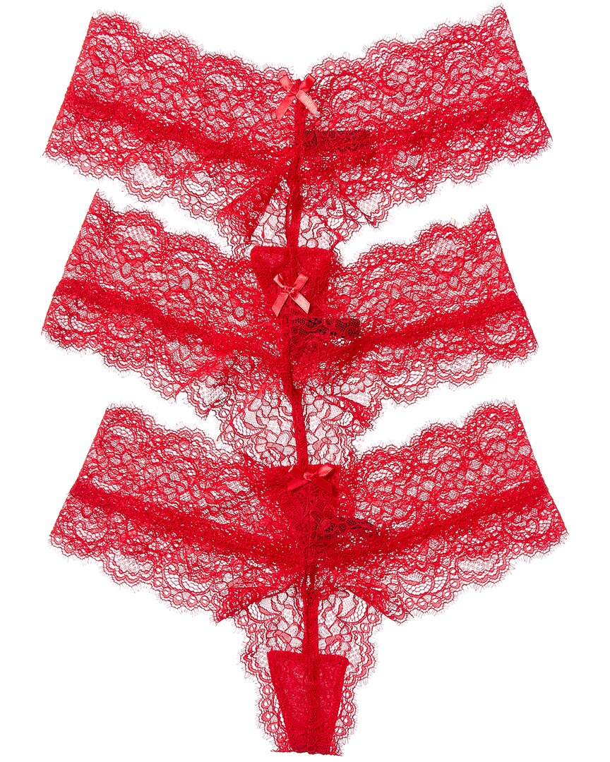House Of Desire 3pk Lana Lace V-front G-string In Red