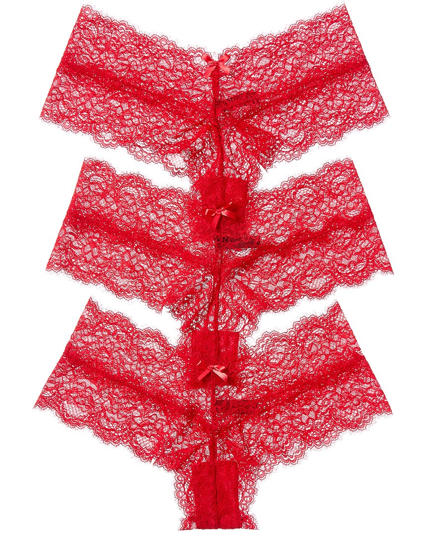 House Of Desire 3pk Lana Lace V-front G-string In Red