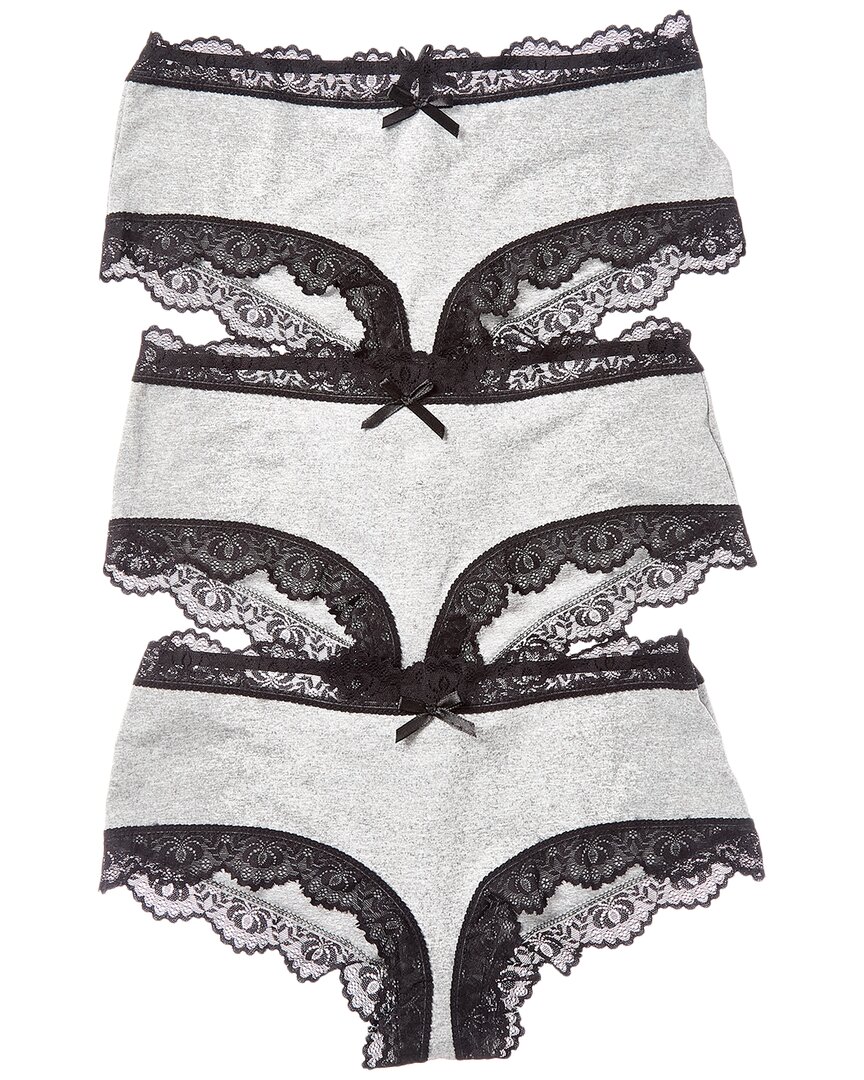 House Of Desire 3pk Vera Micro & Lace Strappy Back Cheeky In Silver