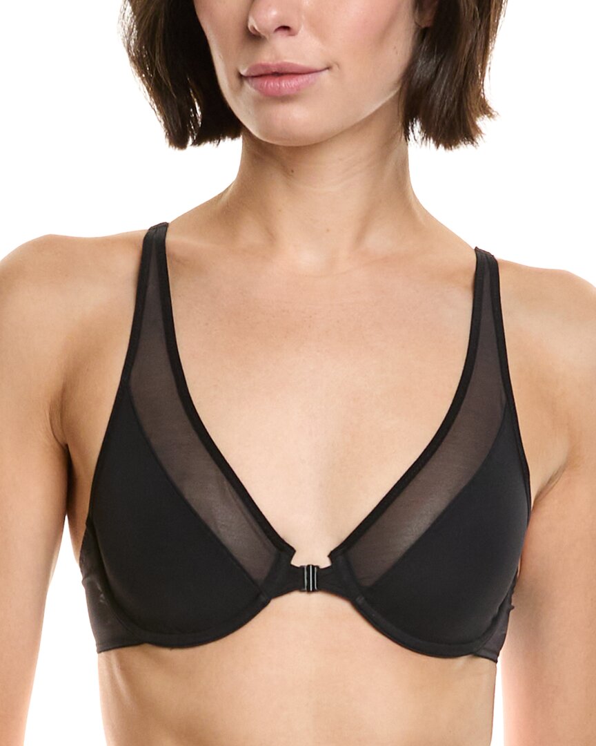 Wolford Sheer Opaque Front Close Plunge Bra In Black