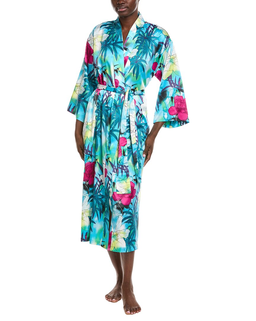 N Natori Viva Printed Satin Robe In Blue