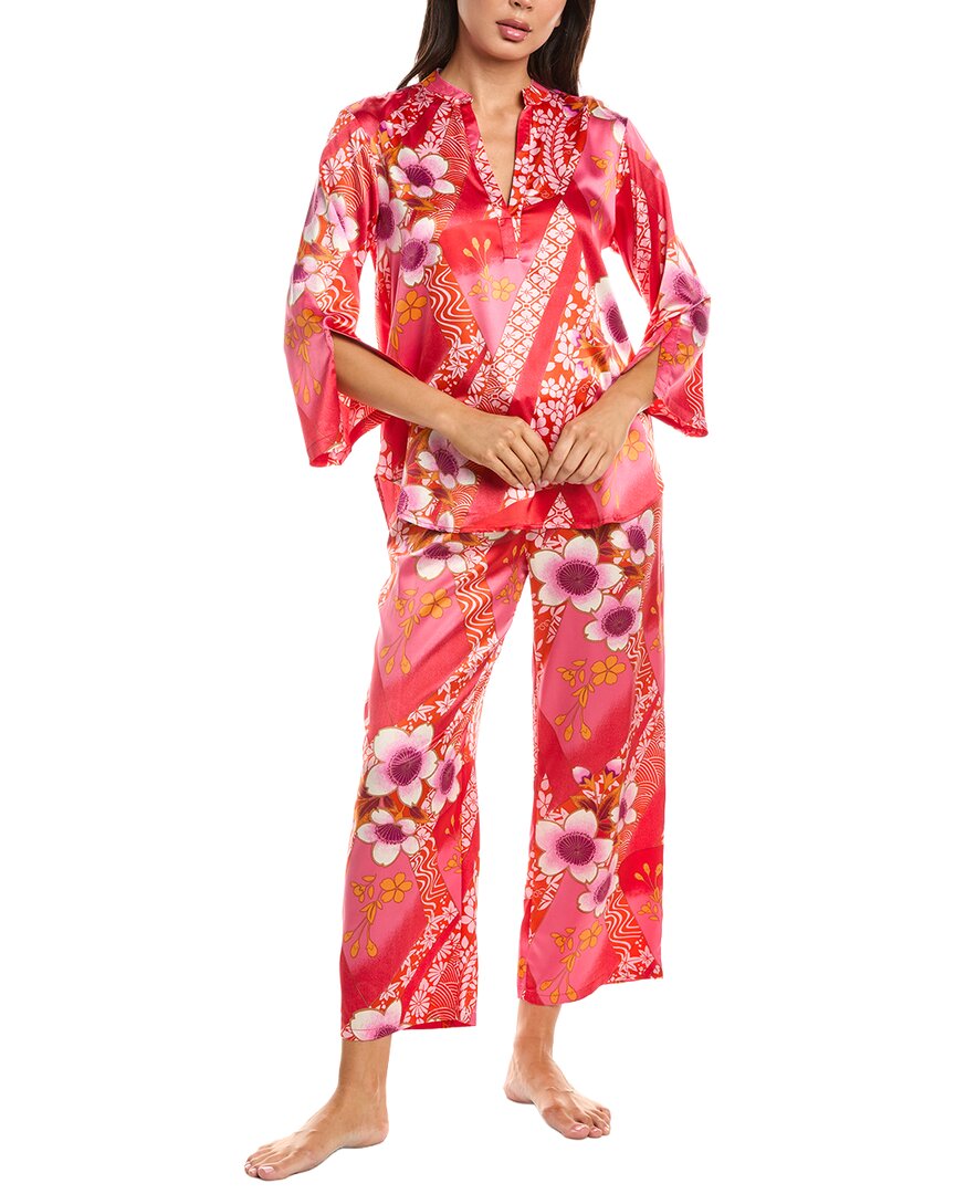 N Natori 2pc Magnolia Printed Satin Pajama Set In Pink