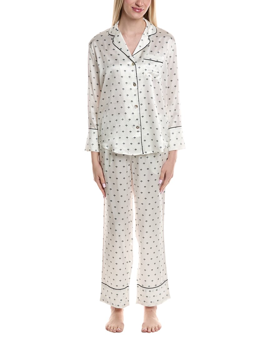 Petite Plume 2pc Silk Pajama Set In White