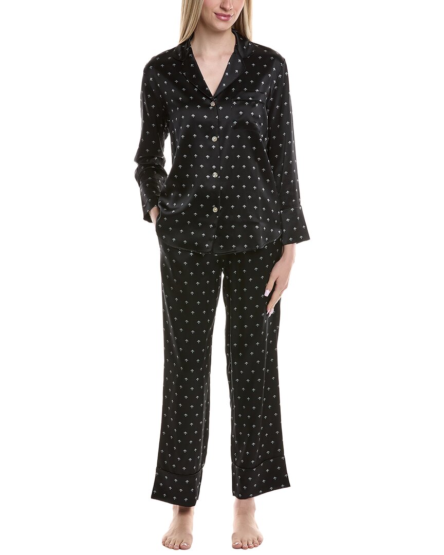 Petite Plume 2pc Silk Pajama Set In Black