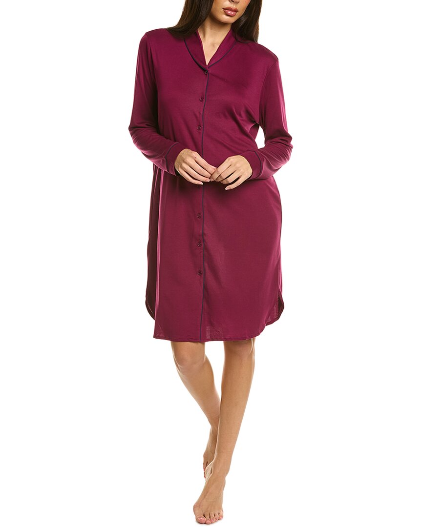 Shop Hanro Natural Comfort Button Front Gown In Purple