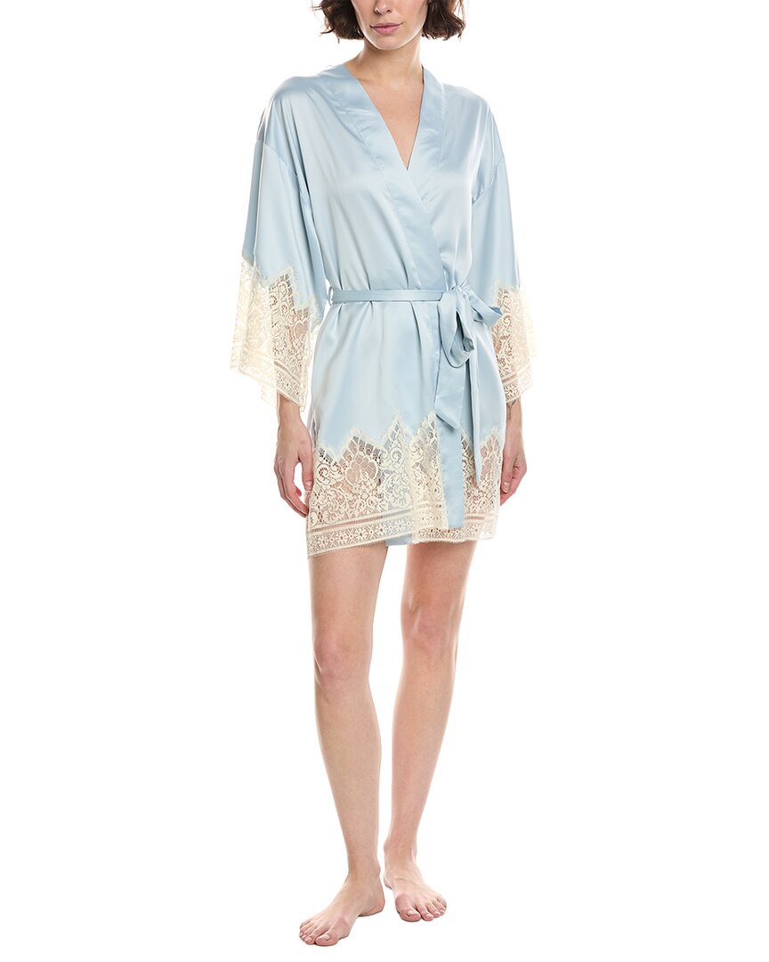 Flora Nikrooz Charmeuse Kimono With Lace In Blue
