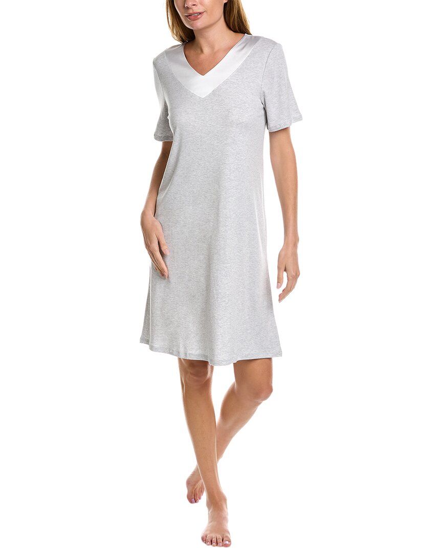 Hanro Mira Short-sleeve V-neck Nightgown In Cloud Melange | ModeSens