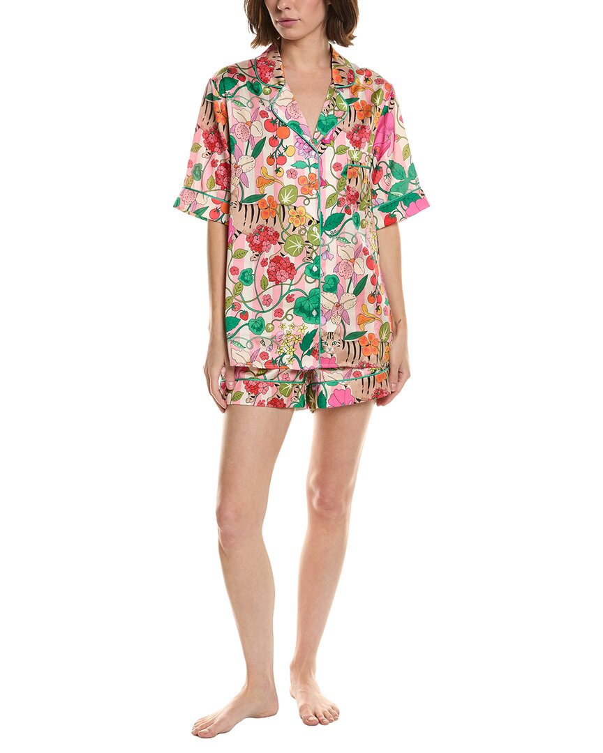 Karen Mabon 2pc Print Pajama Set In Greenhouse Pink Cream Stripe