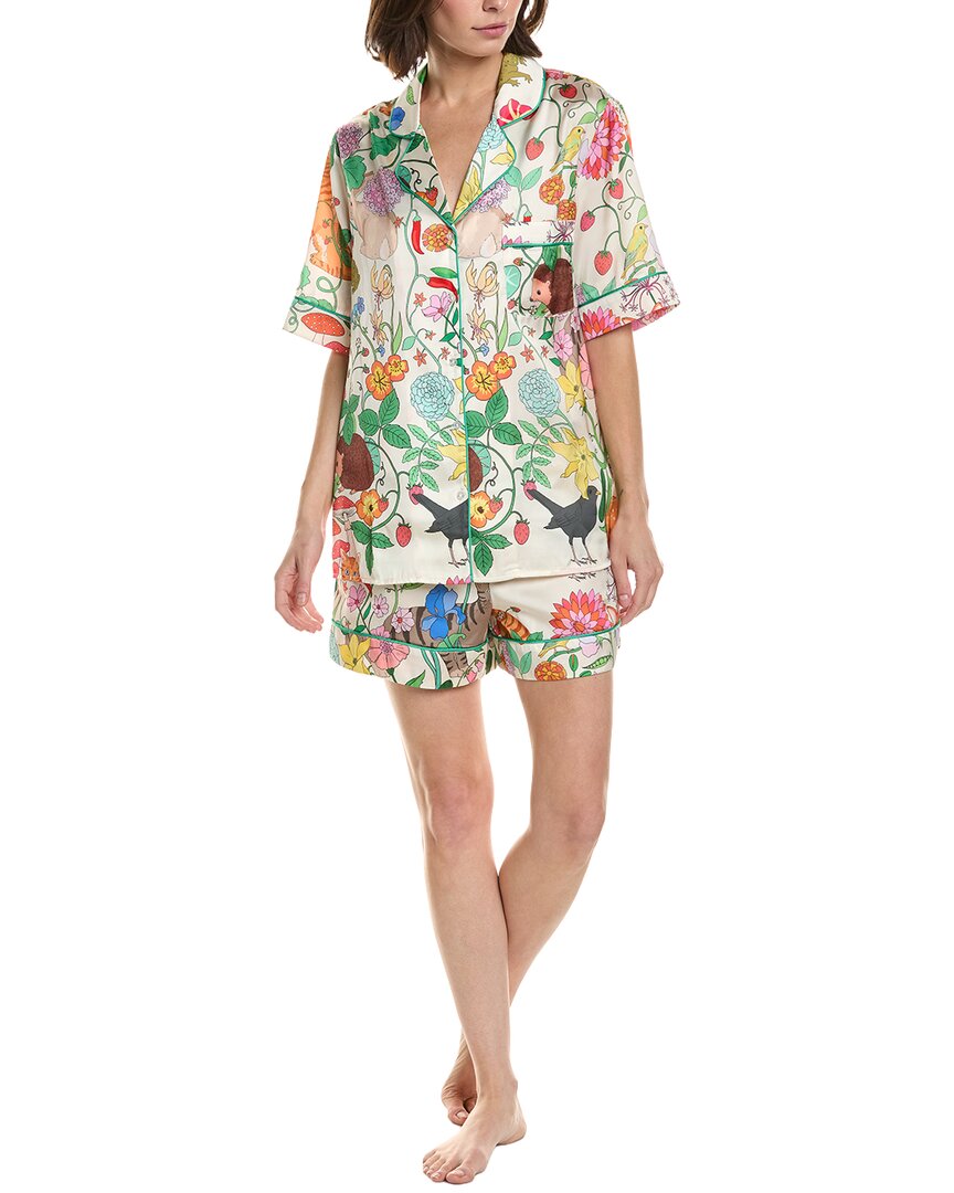 Karen Mabon 2pc Print Pajama Set In Summer Garden Cream