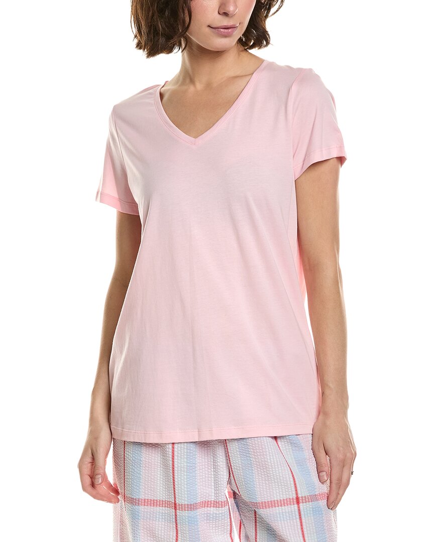 Hue Solid V-neck Pajama T-shirt In Pink