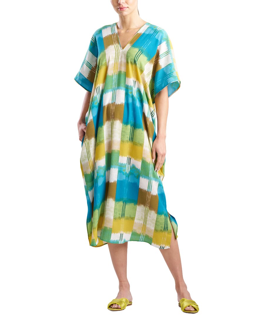 N Natori Sunset Crinkle Caftan In Gnm-green Multi