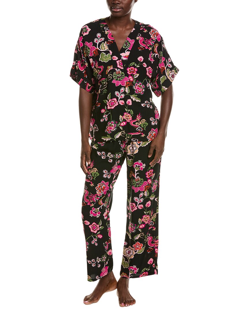 N Natori 2pc Fleur Dragon Printed Challis Pajama Set In Animal Print