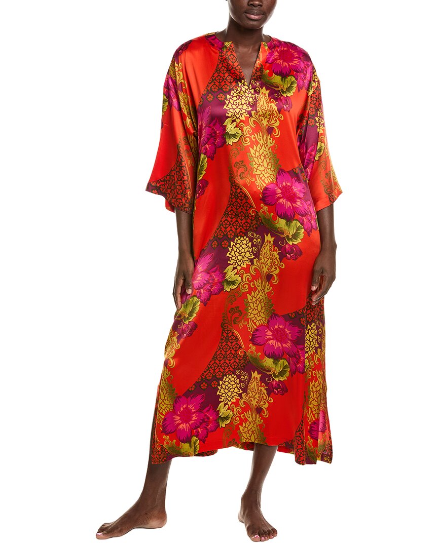 N Natori Harvest Printed Satin Slim Caftan In Multi