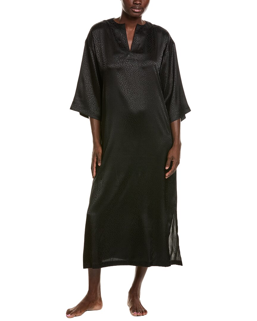 N Natori Wilderness Satin Jacquard Caftan In Black