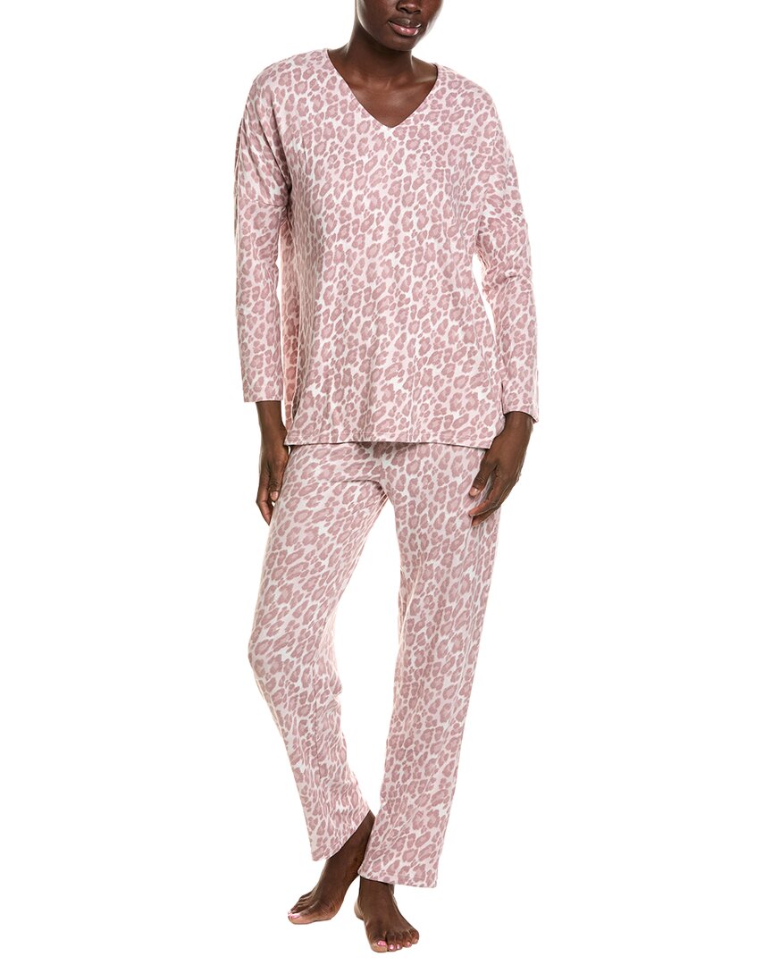 N Natori 2pc Wild Instinct Printed Brushed Pajama Set In Pink
