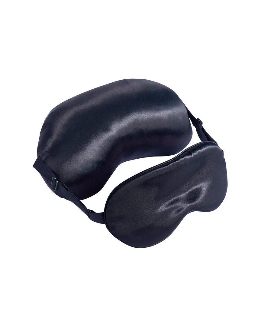 Blissy Mulberry Silk Sleep Mask & Travel Pillow In Black