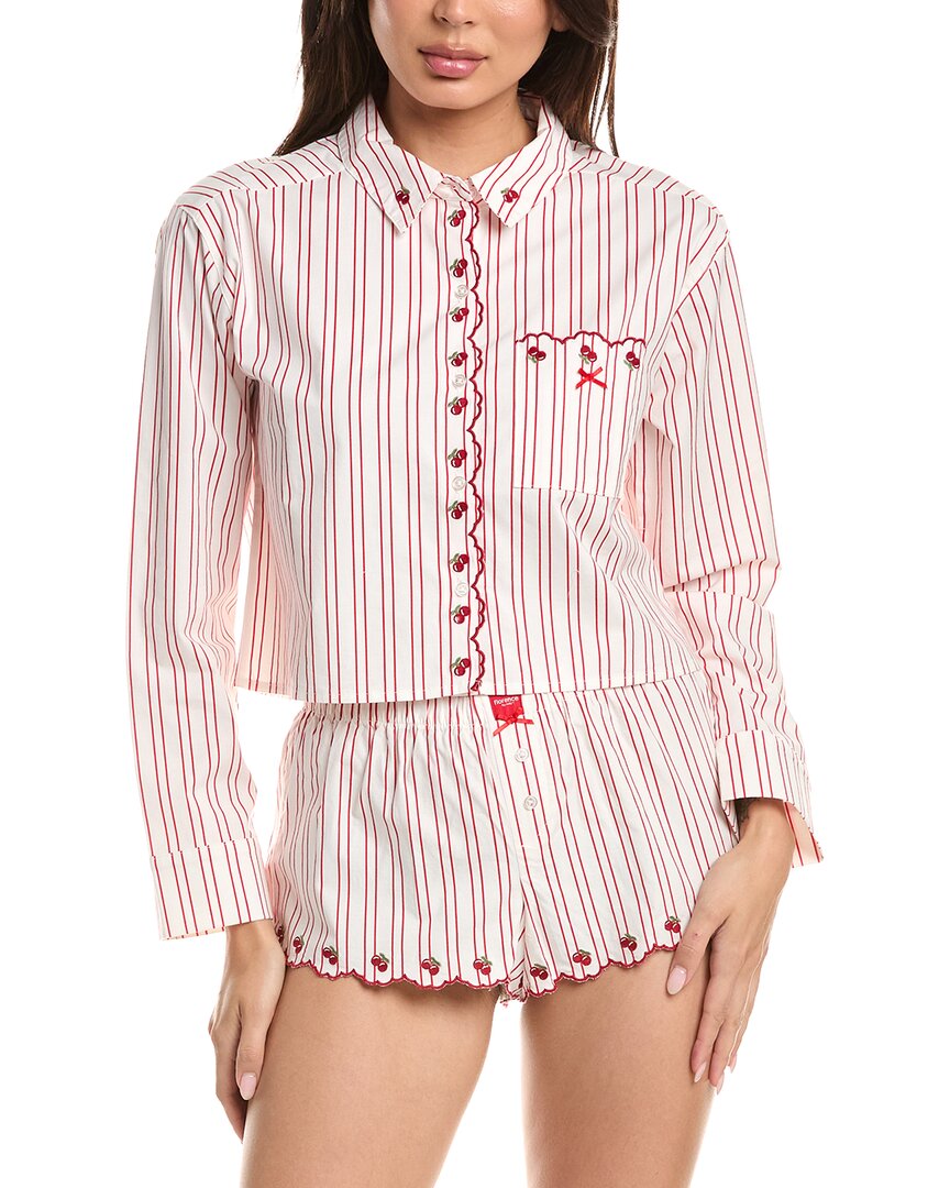 Florence By Mills Cherry Stripe Crop Shirt In Pink