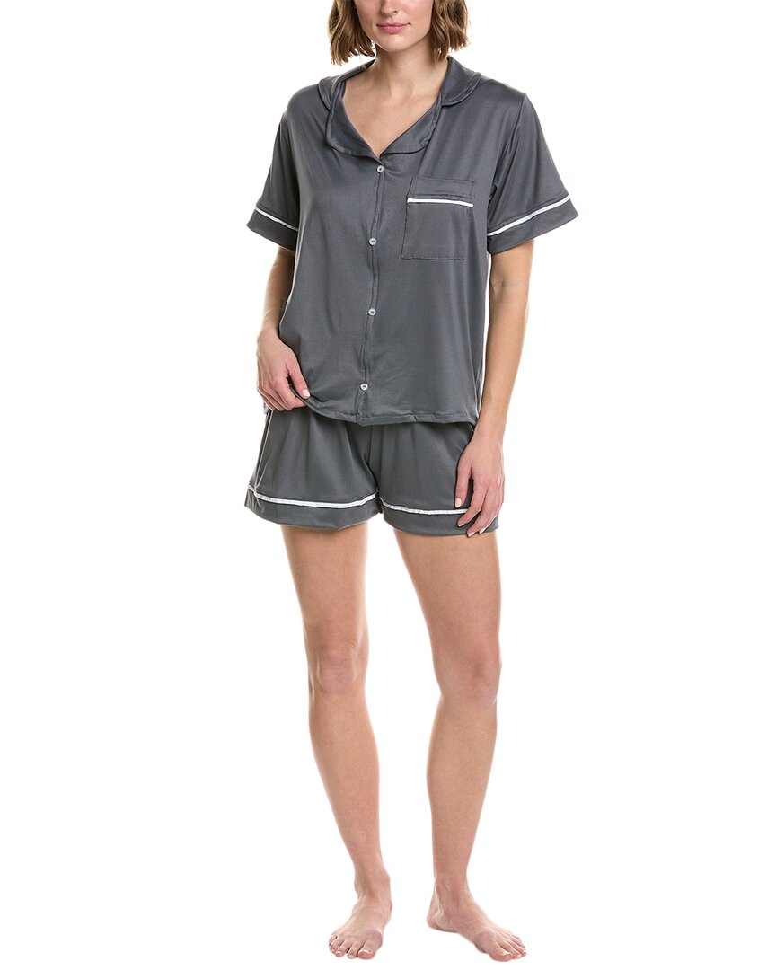 Shop Anna Kay 2pc Luv Silk-blend Pajama Set In Grey