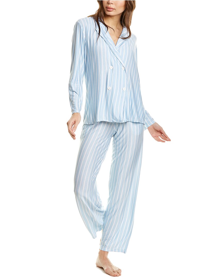 Shop Hale Bob 2pc Stripe 4-button Pajama Pant Set In Blue