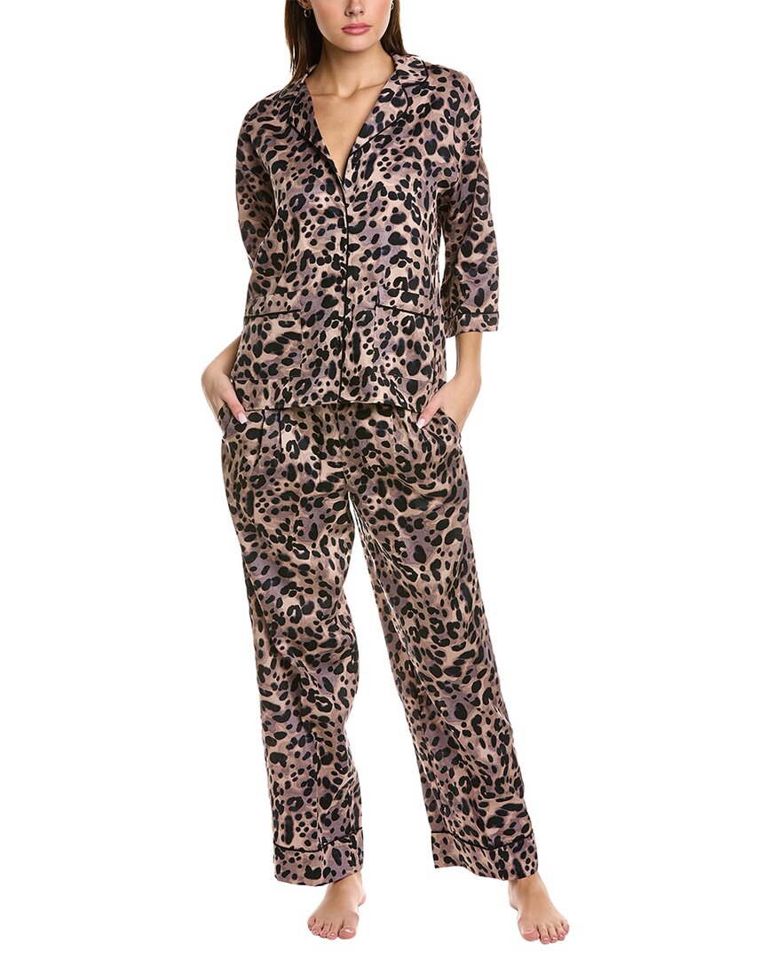 Donna Karan Sleepwear 2pc Top & Pant Sleep Set In Brown