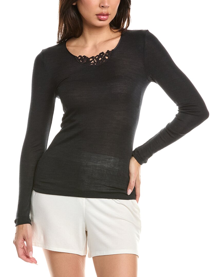 Hanro Embroidered Wool & Silk-blend Top In Black