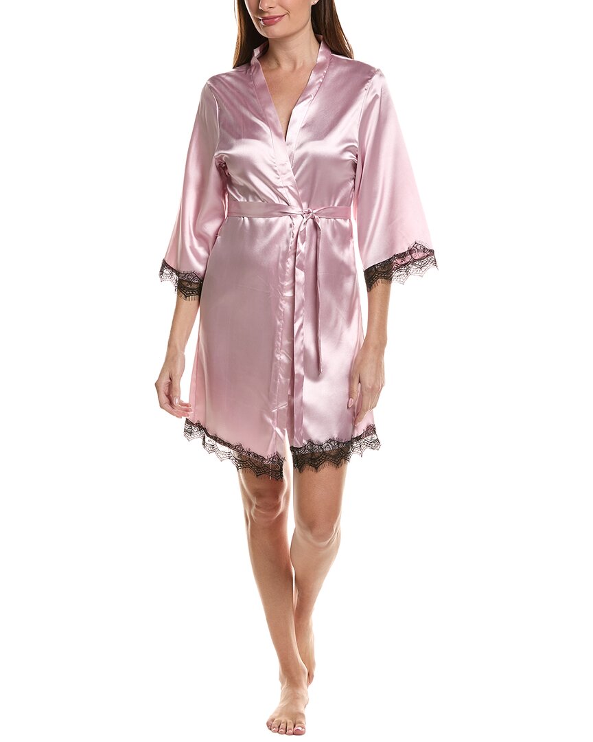 Sugar Satin Lace Trim Robe In Pink