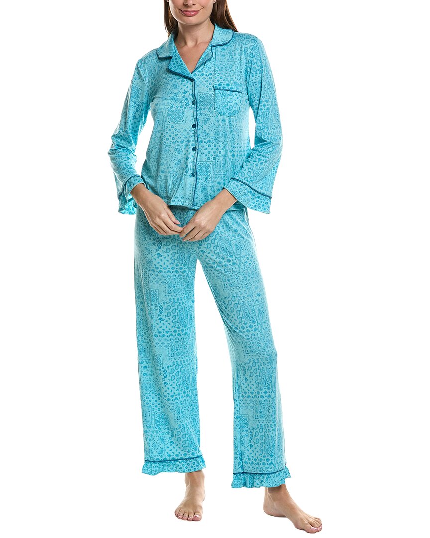 Sugar 2pc Ruffle Sleeve Notch Collar & Ruffle Pant Pj Set In Blue
