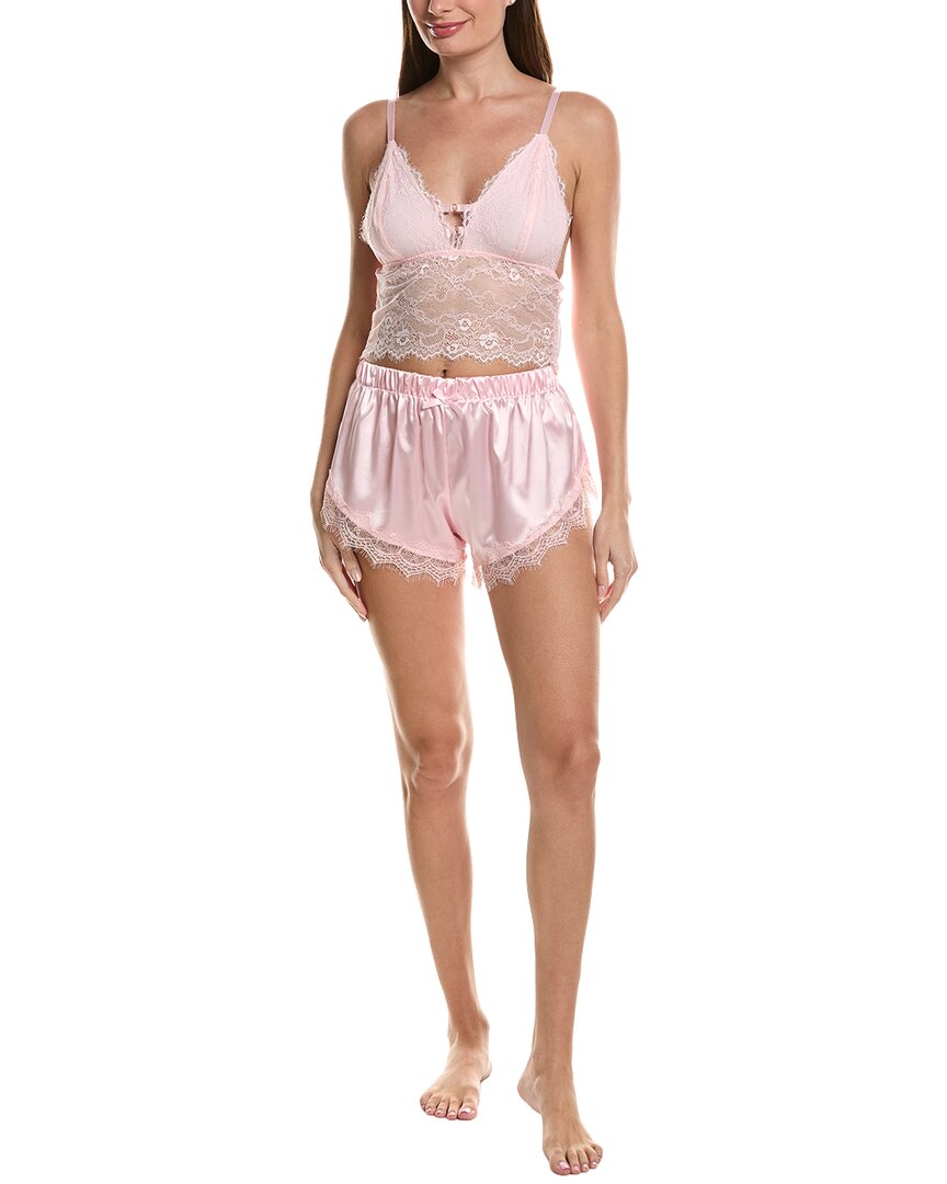 Sugar 2pc Lace Bralette & Satin Short Set In Pink