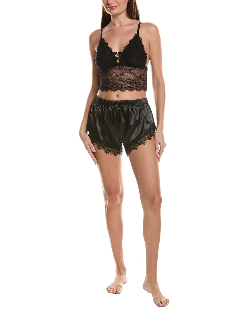 Sugar 2pc Lace Bralette & Satin Short Set In Black