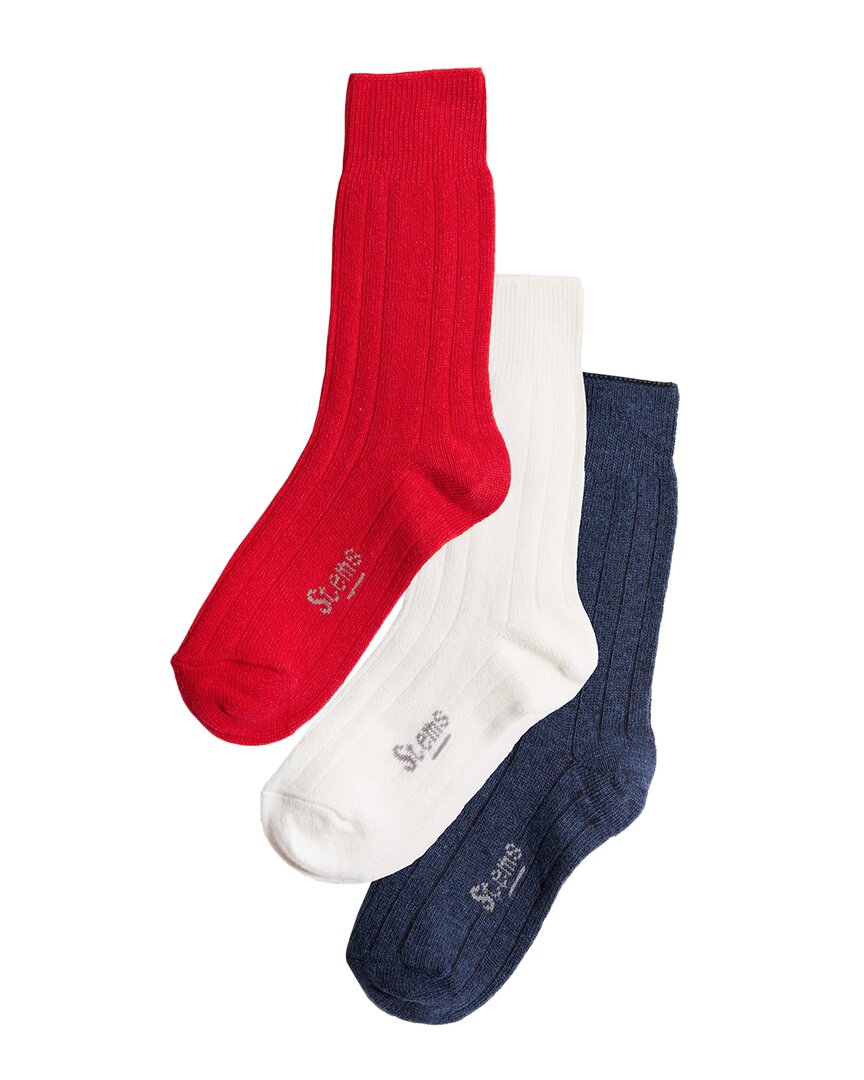 Stems Assorted 3-pack Luxe Merino Wool & Cashmere Blend Crew Socks In Navy/ivory/red