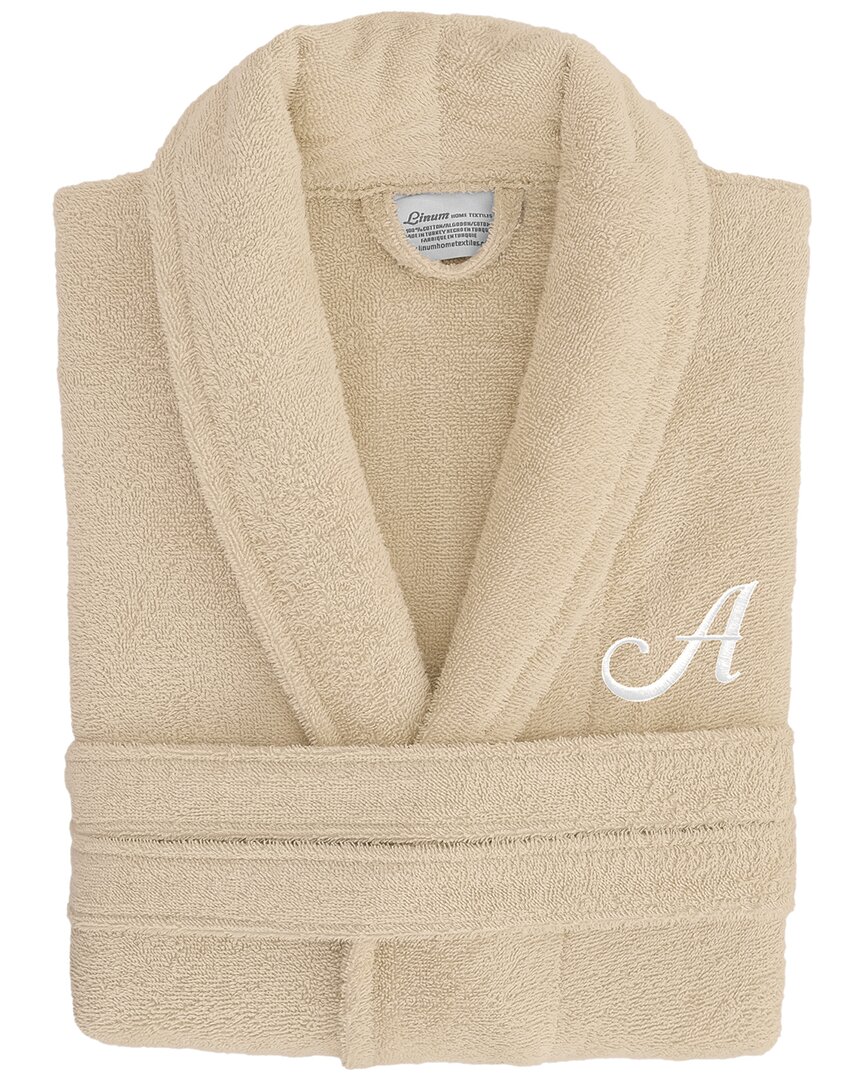 Shop Linum Home Textiles Monogram Terry Bathrobe (a-z Linum Font) In Large/xl