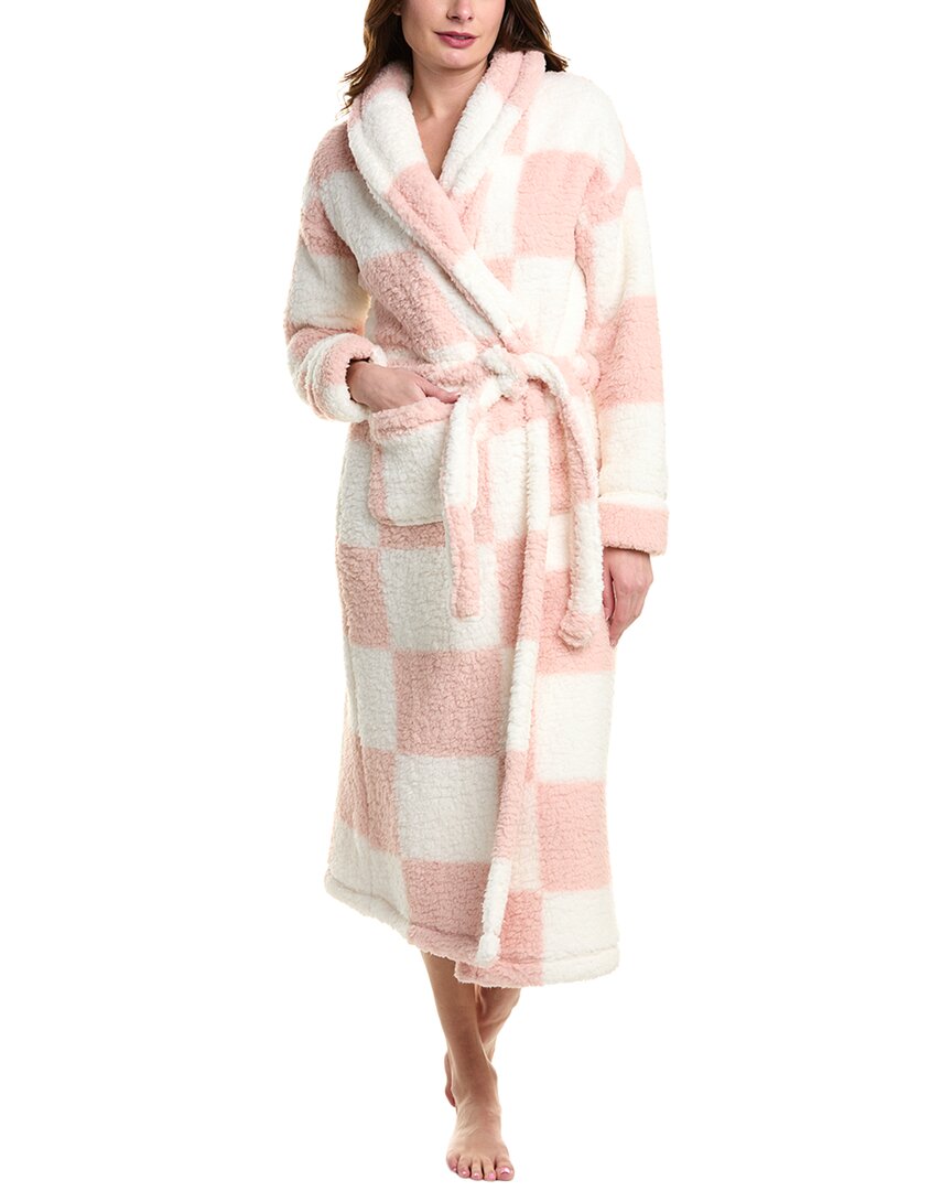 Sanctuary Women's Belted Checkered Fleece Robe In Pink