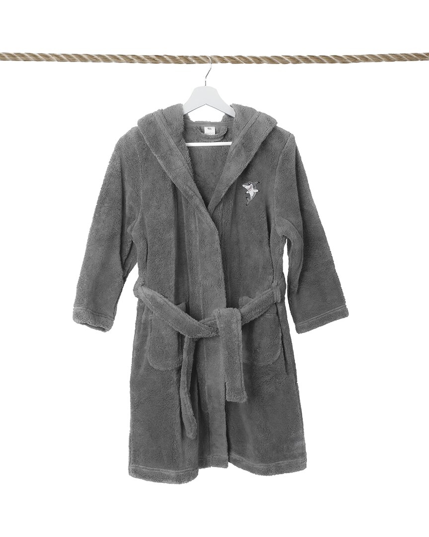 Linum Home Textiles Kids Super Plush Double Brushed Hooded Bathrobe In Grey
