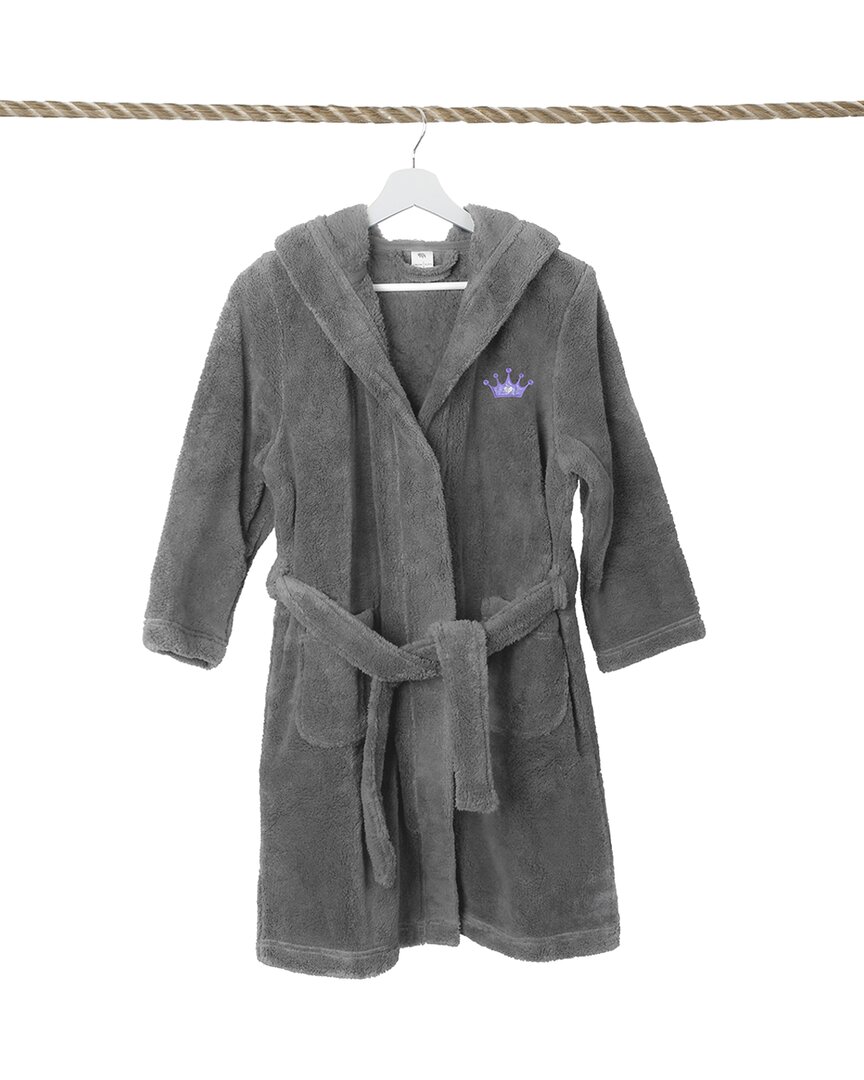 Linum Home Textiles Kids Super Plush Double Brushed Hooded Bathrobe In Grey
