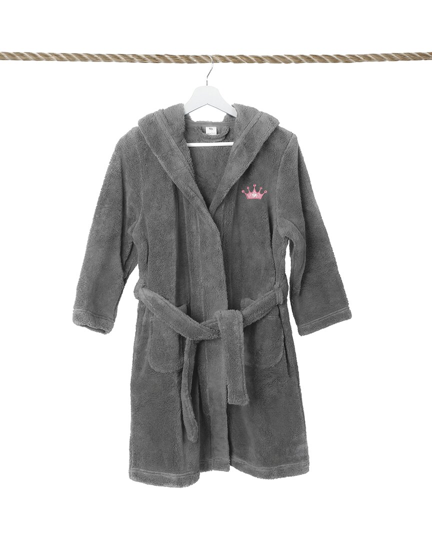 Linum Home Textiles Kids Super Plush Double Brushed Hooded Bathrobe In Grey
