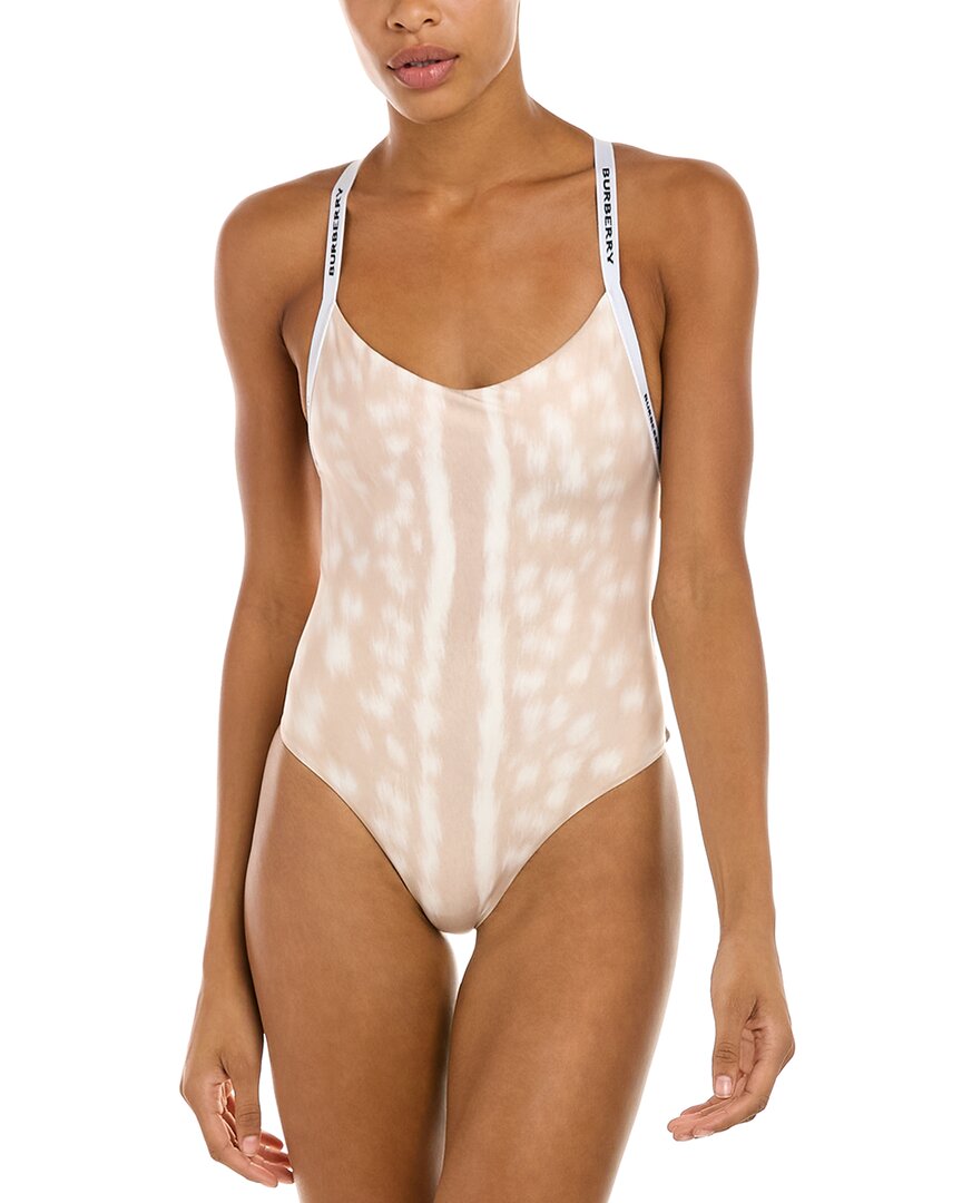Shop Burberry Logo Strap One-piece In Beige