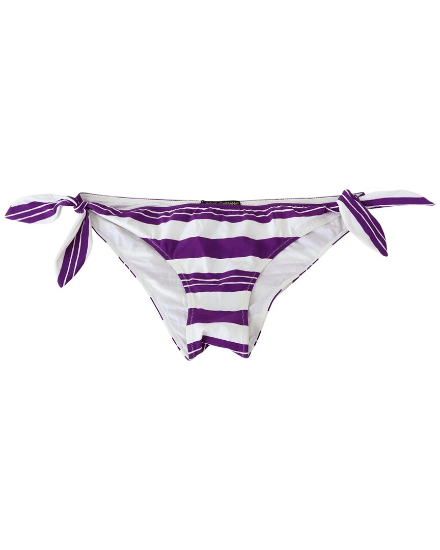 Dolce & Gabbana Purple White Stripes Beachwear Bikini Bottom